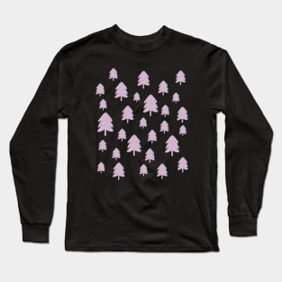 Pink Leopard Print Christmas Tree Pattern on Green Long Sleeve T-Shirt